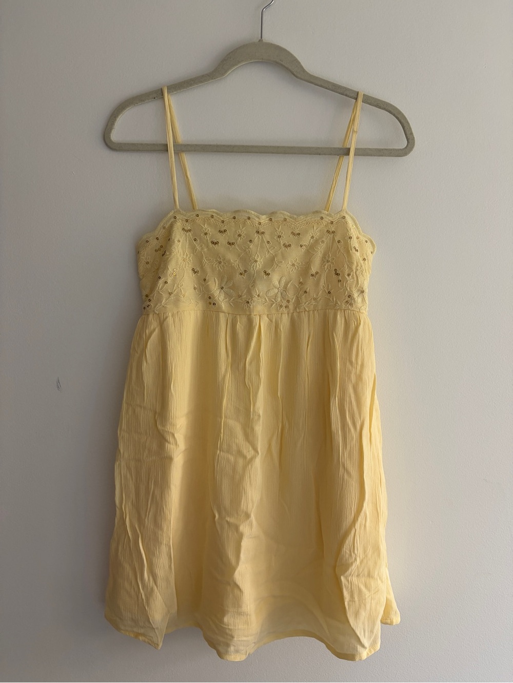 Hollister Pale Yellow Lace-Bodice Mini Dress